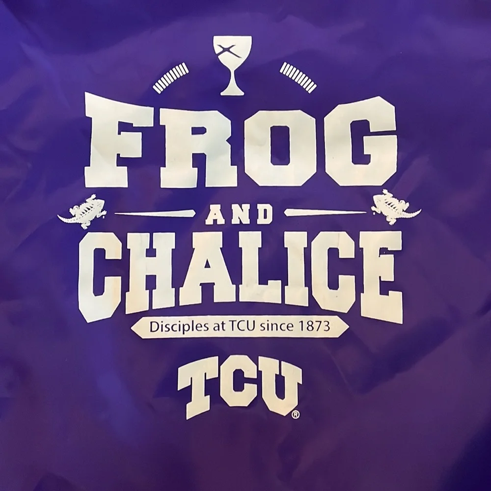 TCU Purple Frog and Chalice string carrier backpack